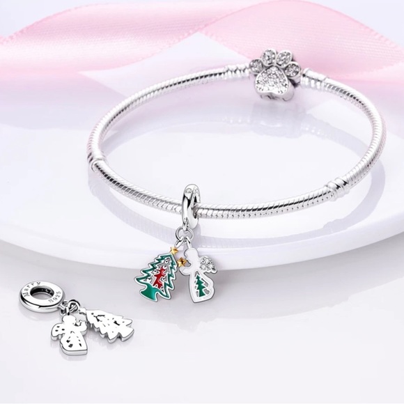 Christmas Tree Angel Charm, S925 Silver Stamped Dangle Charm, Christmas Jewelry - Picture 3 of 3